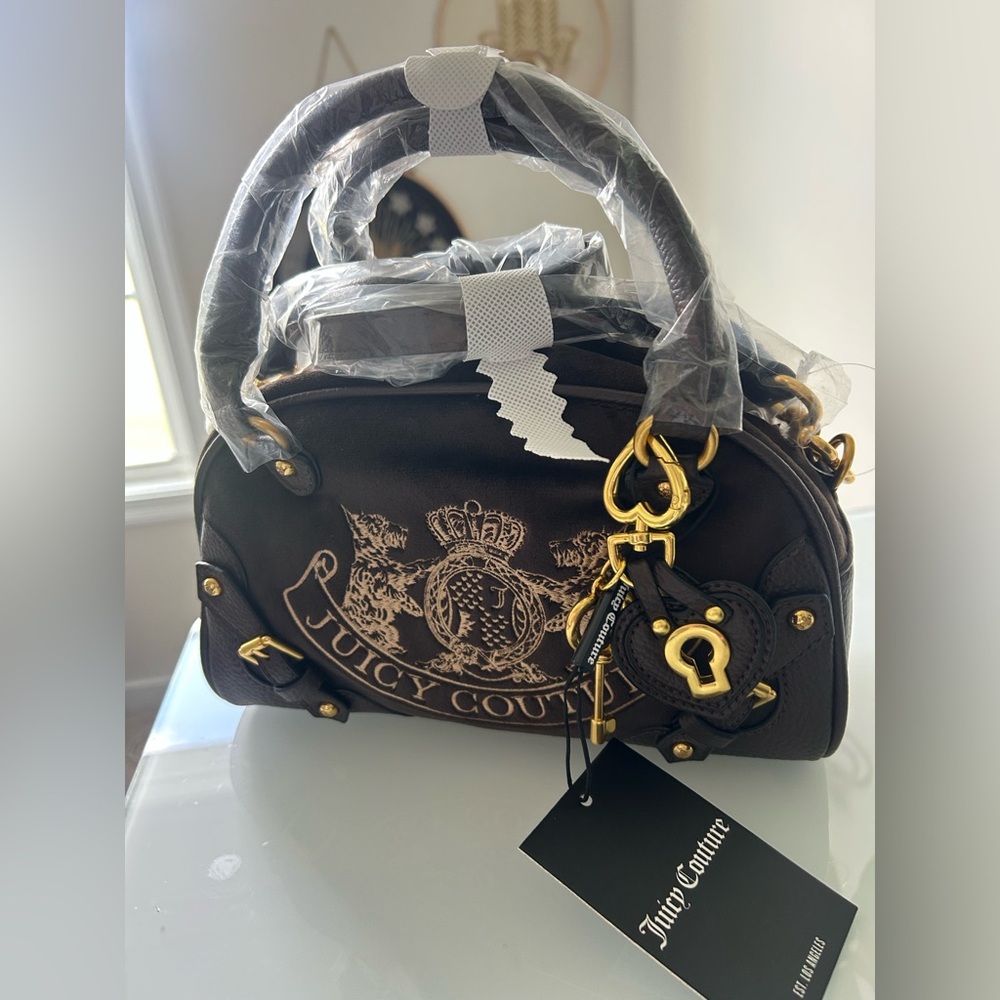 Juicy Couture UK Brown velour Scottie Dog satchel Bowler Bag